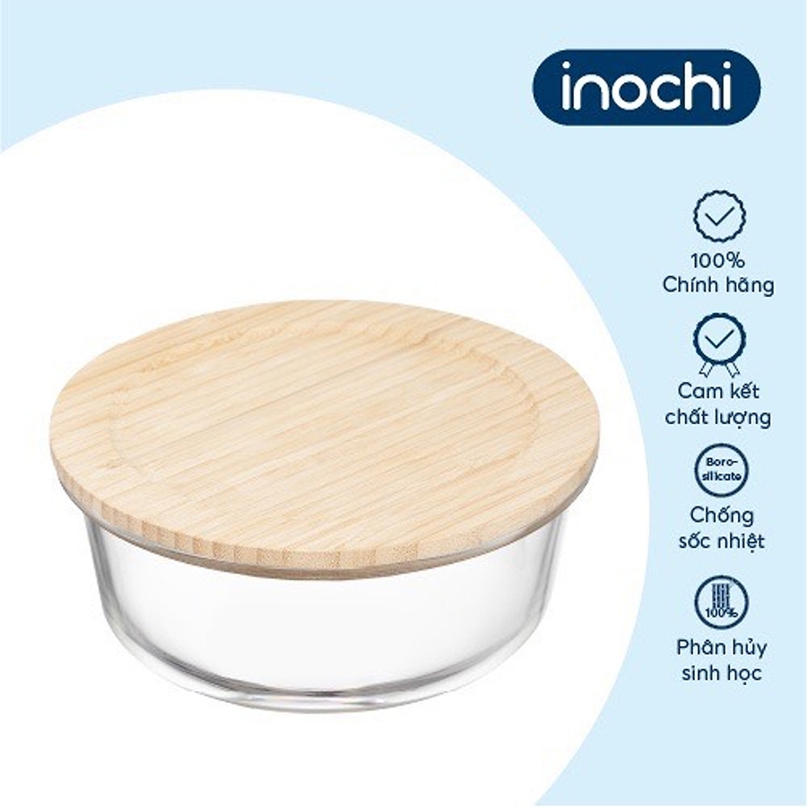 Hộp thuỷ tinh tròn nắp tre Nikko 650ml
