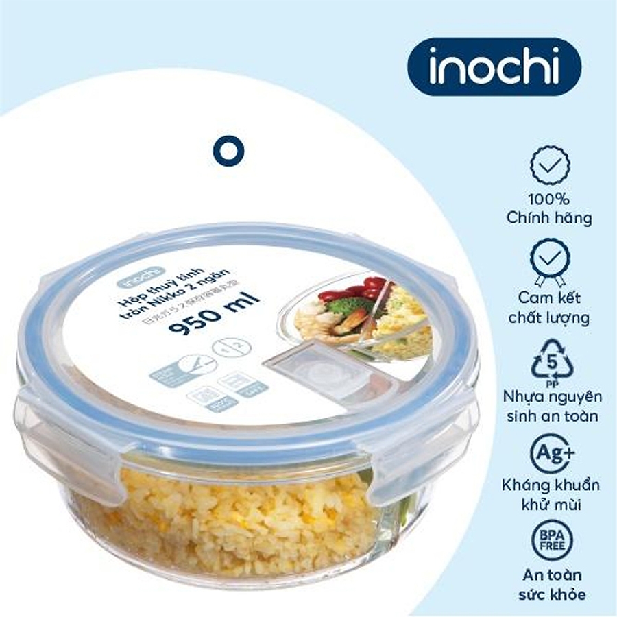 Hộp thuỷ tinh tròn Nikko 950ml (2 ngăn)