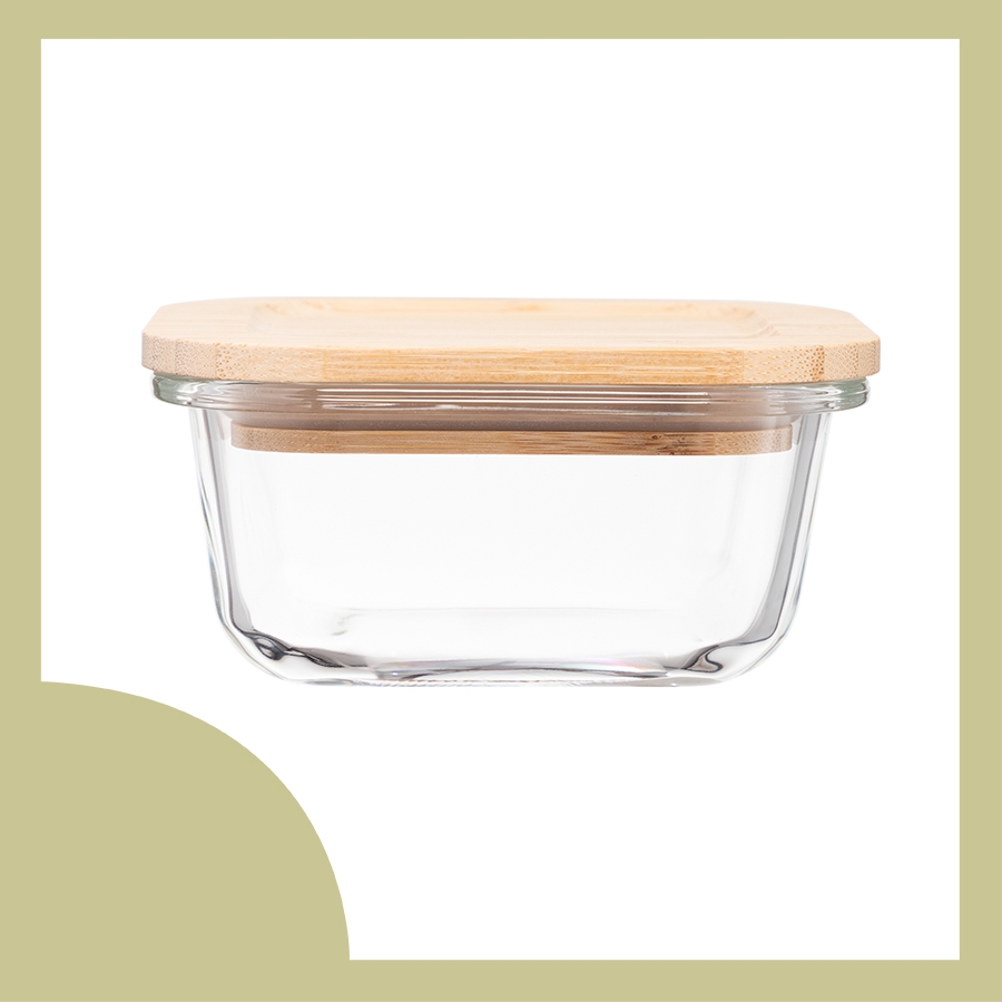 Hộp thuỷ tinh vuông nắp tre Nikko 800ml