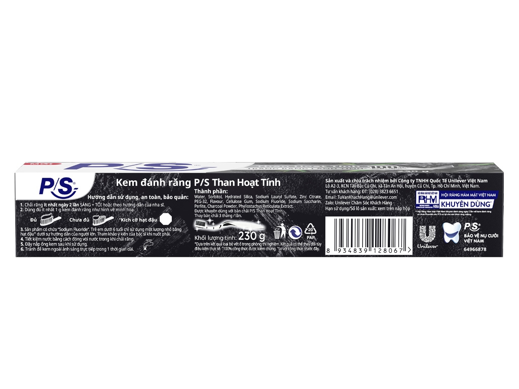 Kem đánh răng P/S trắng răng than hoạt tính 230g
