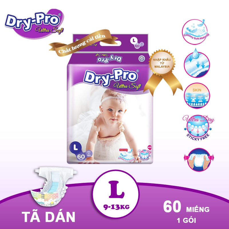 [Tặng 1 cây rửa bình Pur] Tã dán Drypro L60