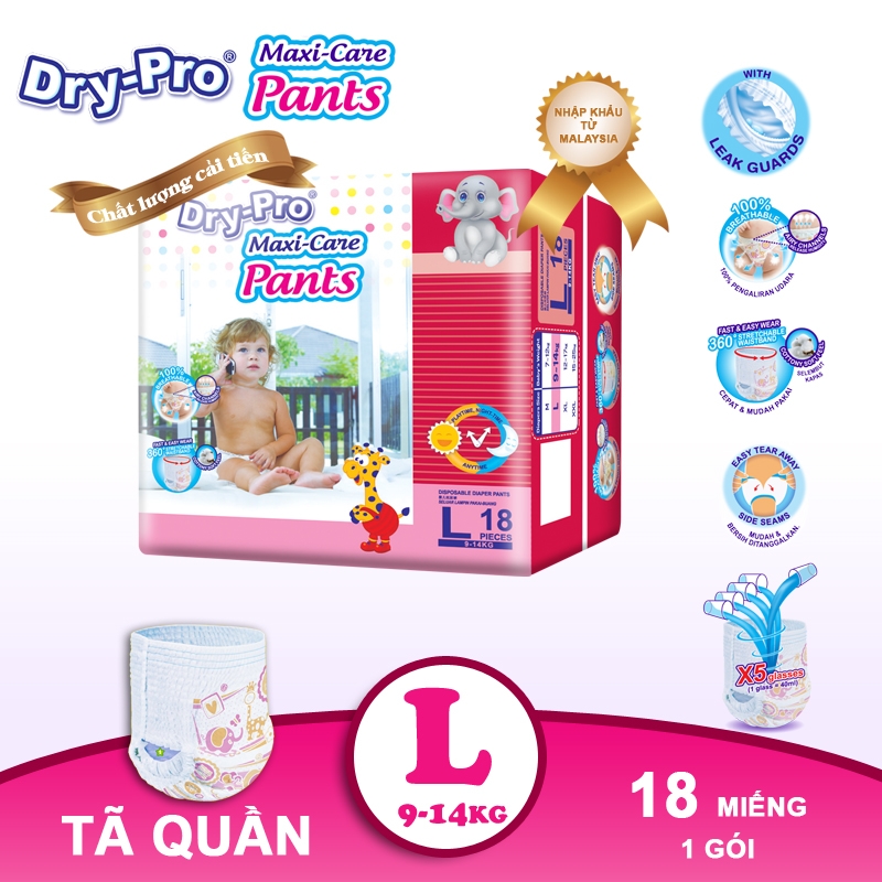 [Tặng 1 bộ muỗng Pur 3 cái] Tã quần Drypro L18