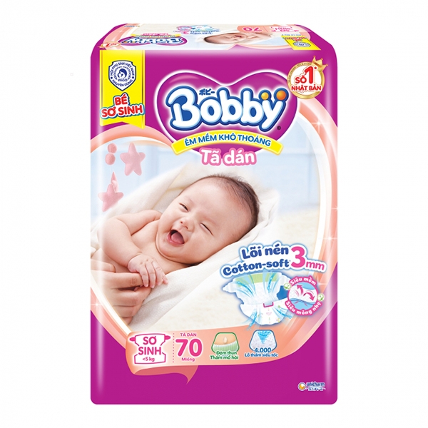 Tã/Bỉm dán Bobby siêu thấm size XS70 - sơ sinh