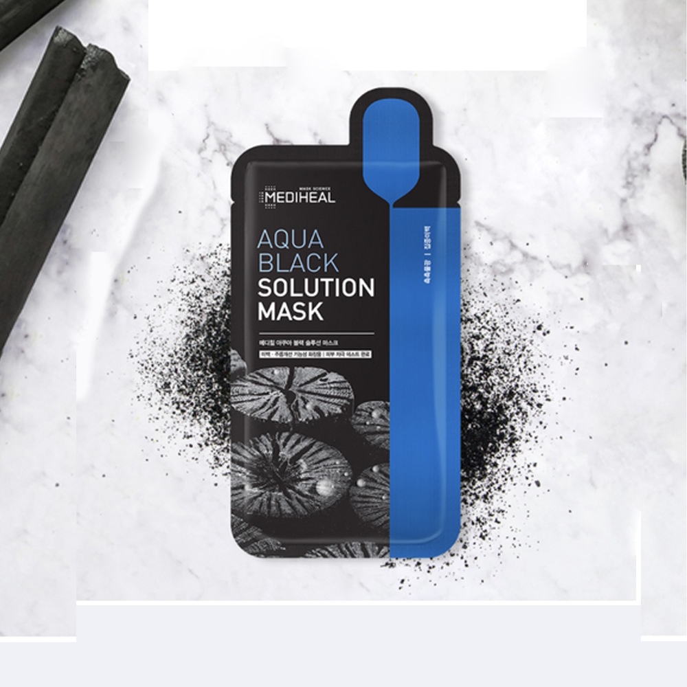 Combo sạch sâu: 1 Sữa rửa mặt than hoạt tính Mediheal Pore-Clean Charcoal Cleansing Foam 170g và 5 Mặt nạ than hoạt tính loại bỏ bã nhờn, giảm mụn đầu đen, mụn cám Mediheal  Aqua Black Solution Mask - Miếng 23g