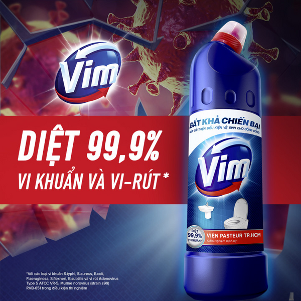 Nước Tẩy Bồn Cầu Vim Diệt Khuẩn Xanh Biển - Chai 880ml