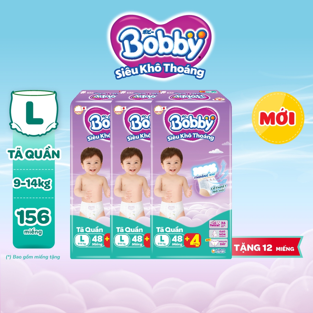 [COMBO 3] Bobby Tã bỉm quần M56/L48/XL42/XXL38/XXXL31 Siêu khô thoáng (cộng miếng ngẫu nhiên)