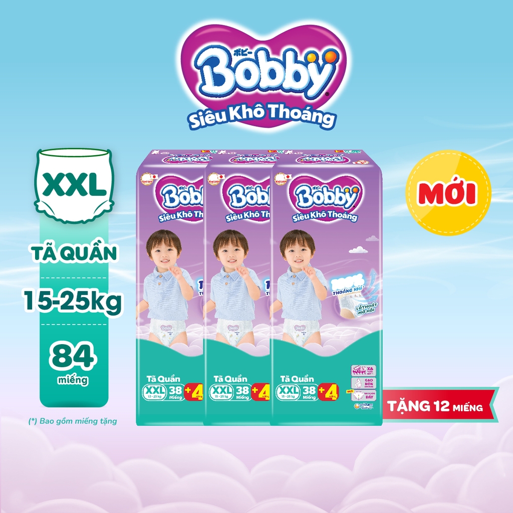 [COMBO 3] Bobby Tã bỉm quần M56/L48/XL42/XXL38/XXXL31 Siêu khô thoáng (cộng miếng ngẫu nhiên)