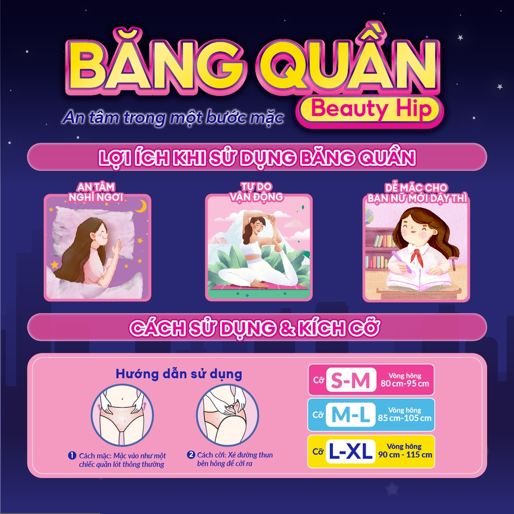 Diana Băng Quần Beauty Hip size S-M/M-L/L-XL 2 miếng/gói