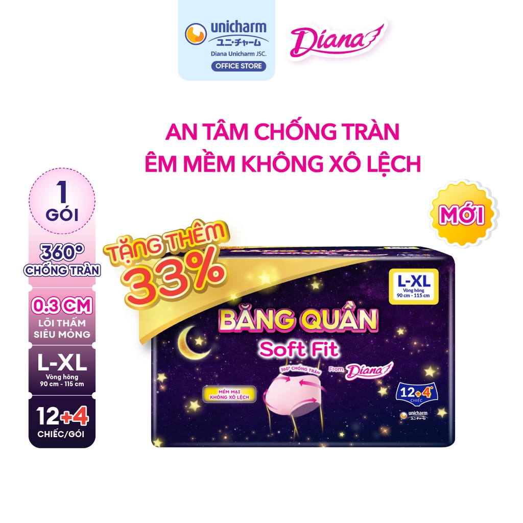 [Thùng 12 Gói] Diana Soft Fit Băng Vệ Sinh Dạng Băng Quần S-M/M-L/L-XL 12 miếng_010583/010590/010606