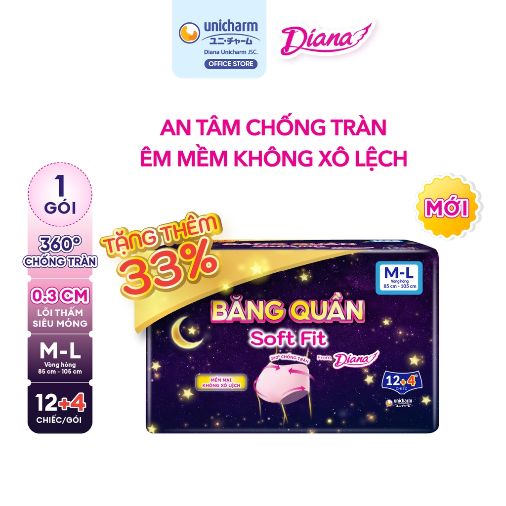 Diana Soft Fit Băng Vệ Sinh Dạng Băng Quần S-M/M-L/L-XL 12 miếng_010583/010590/010606