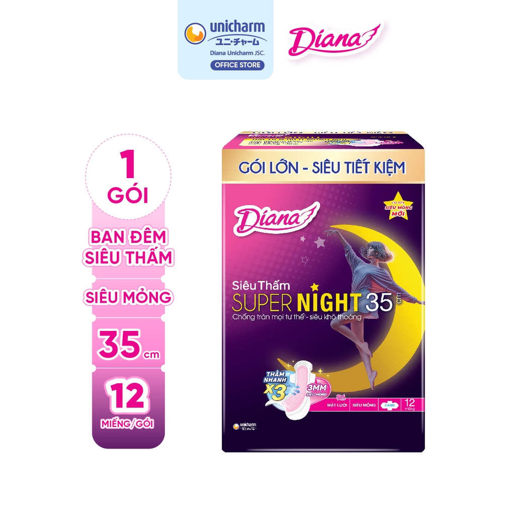 [THÙNG 48] Diana Băng vệ sinh Siêu thấm Super Night 35cm 3 miếng/gói