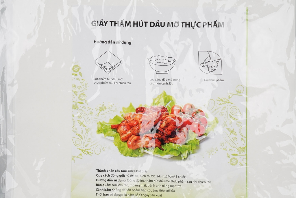 Giấy thấm hút dầu mỡ thực phẩm Nhật Bản 24 x 24cm - Túi 40 tờ