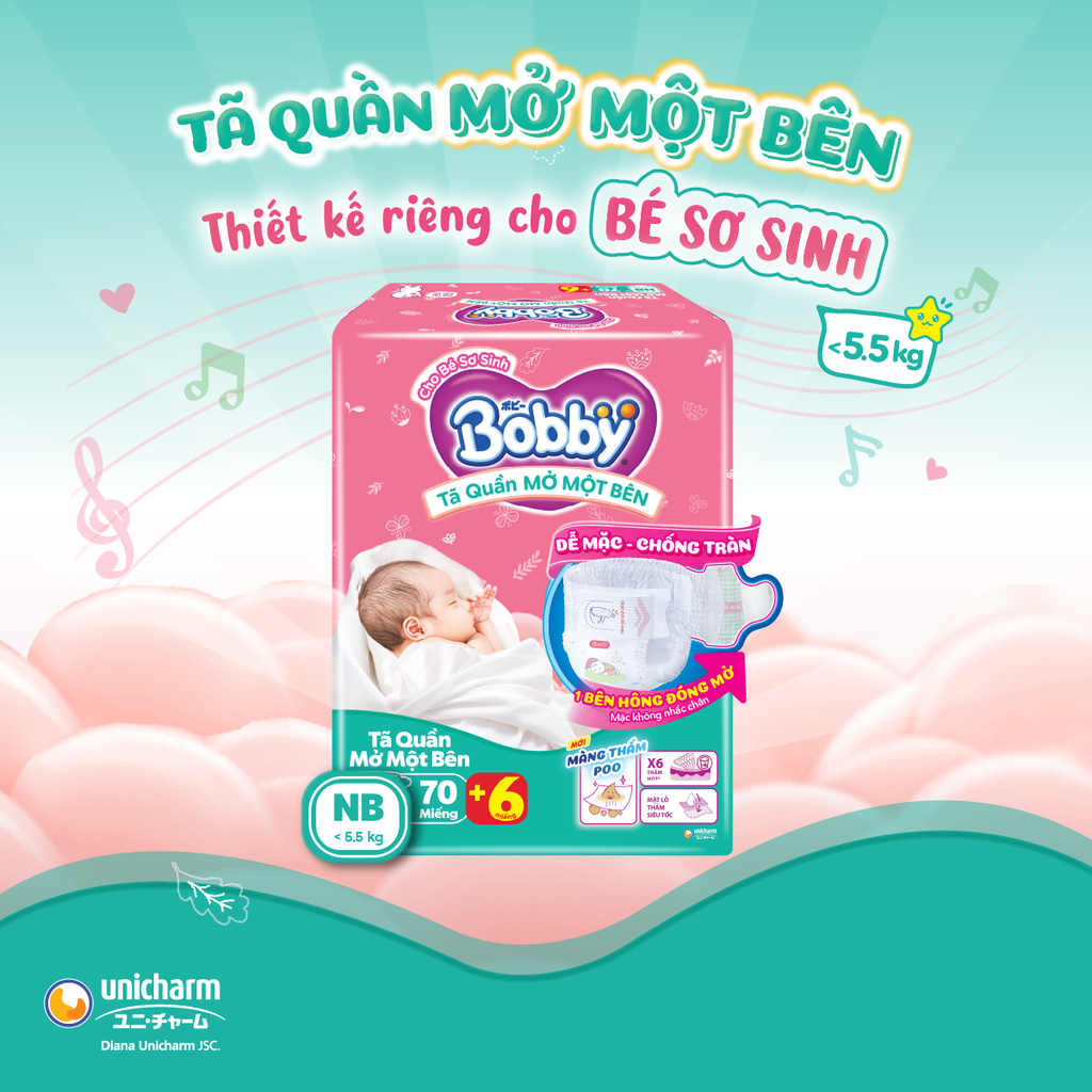 [COMBO 4] Bobby Tã bỉm quần Mở Một Bên size NB70+6/S80/S-M 62 miếng