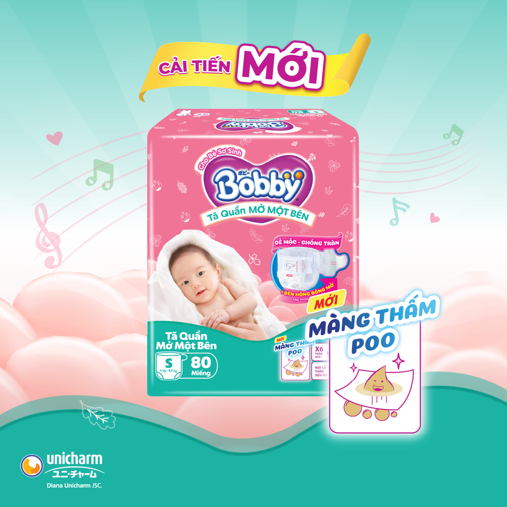[COMBO 4] Bobby Tã bỉm quần Mở Một Bên size NB70+6/S80/S-M 62 miếng