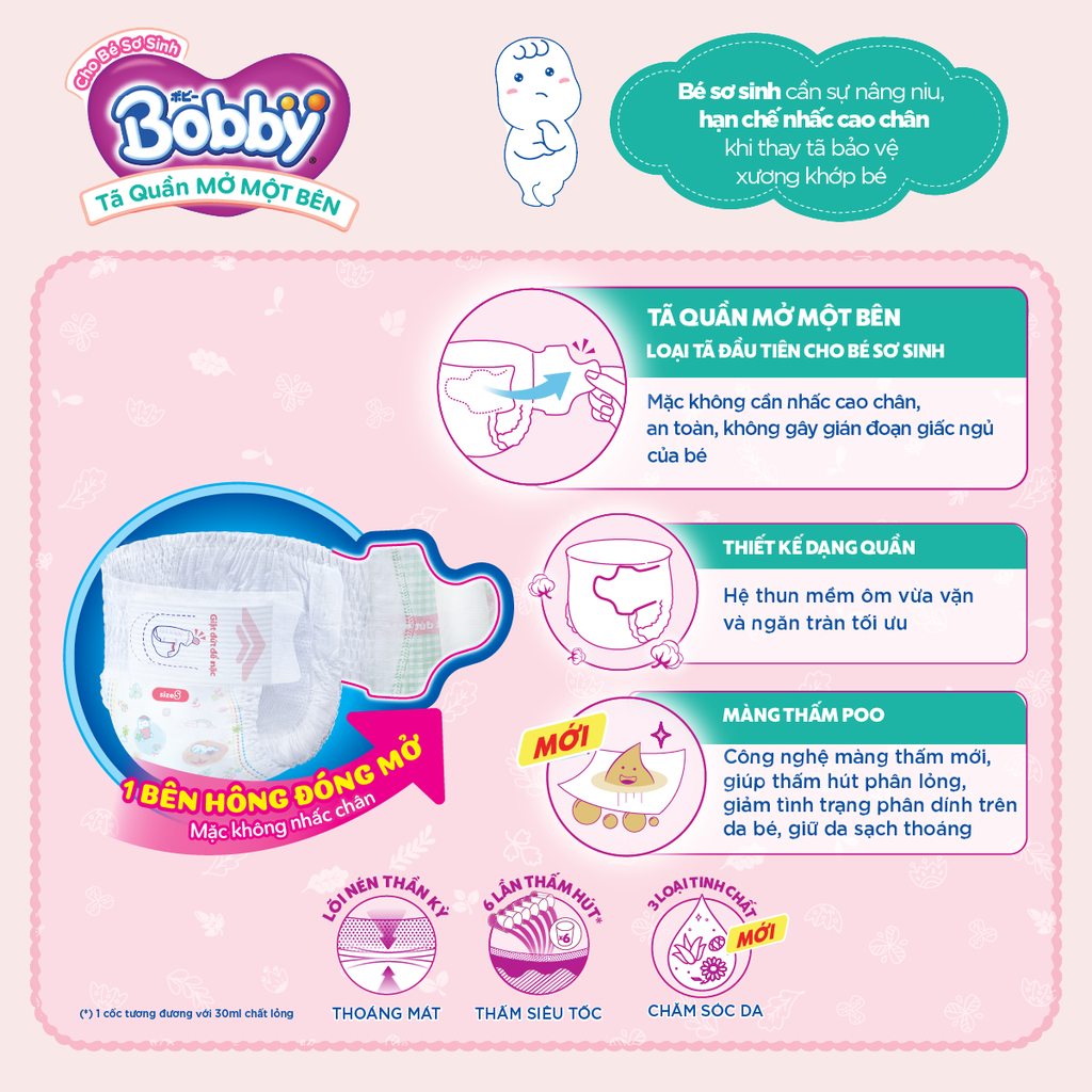 [COMBO 4] Bobby Tã bỉm quần Mở Một Bên size NB70+6/S80/S-M 62 miếng