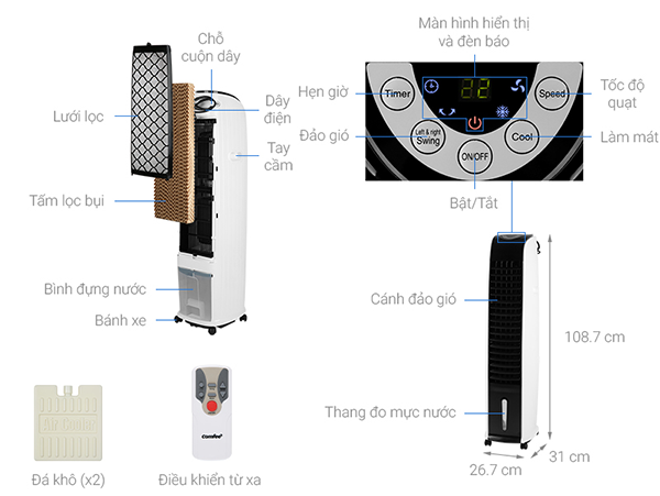 Quạt hơi nước Comfee CF-AC10AR - Công suất 70W - Dung tích 10L