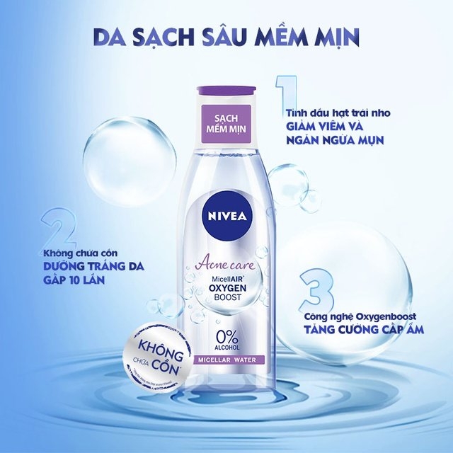 [HCM] Nước tẩy trang Nivea sạch sâu ngăn ngừa mụn Acne Clear Micellair Oxygen Boost Micellar Water 200ml