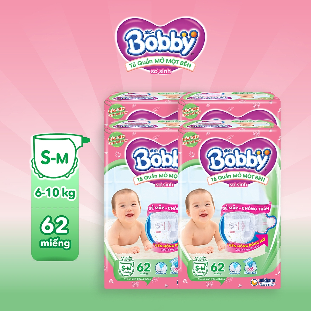 [COMBO 4] Bobby Tã bỉm quần Mở Một Bên size NB70+6/S80/S-M 62 miếng