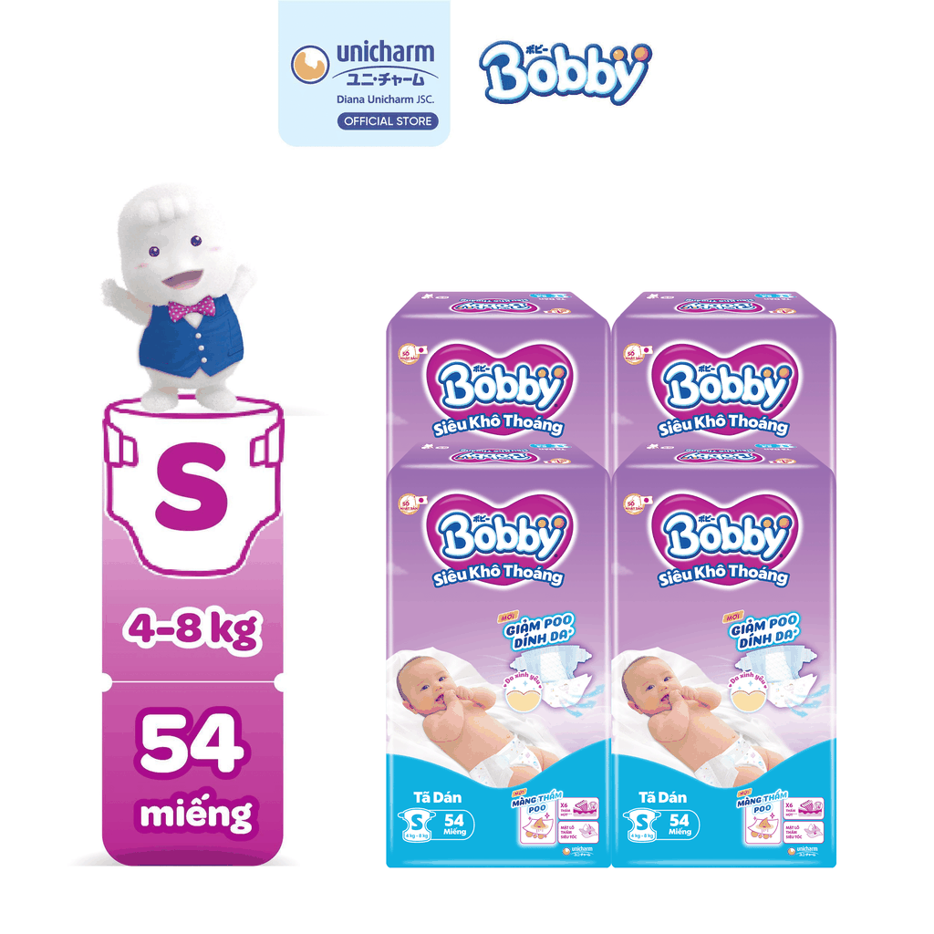 [COMBO 4] Bobby Tã bỉm dán XS70/S54/M46 Siêu khô thoáng