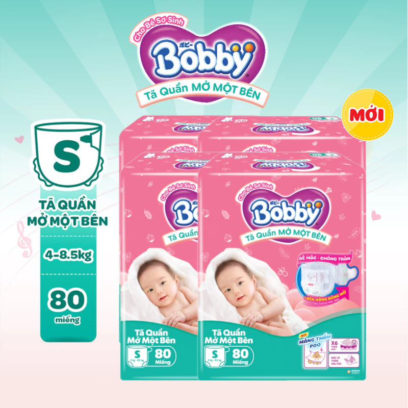[COMBO 4] Bobby Tã bỉm quần Mở Một Bên size NB70+6/S80/S-M 62 miếng