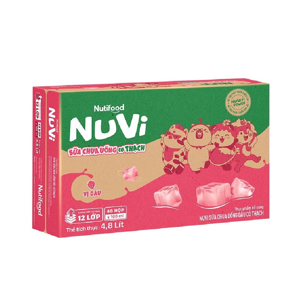 [Thùng 48 hộp] Nuvi Sữa Chua Uống Hương Dâu Có Thạch Hộp 100ml