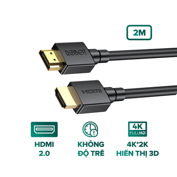 Cáp kết nối cổng HDMI ROBOT RFH02 dài 2M - Hỗ trợ độ phân giải 4K