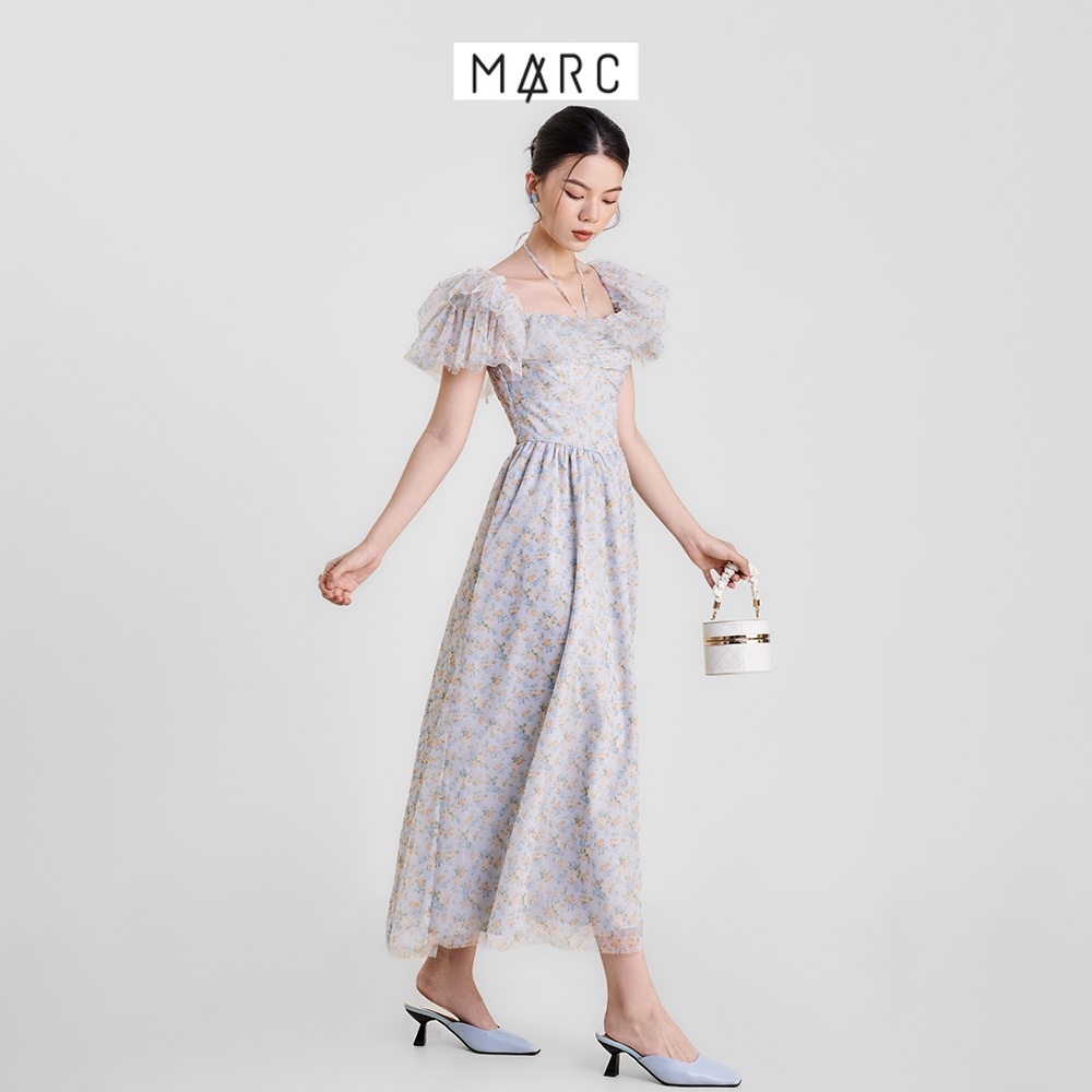 [HCM] Đầm maxi nữ MARC FASHION hoa lưới trễ vai smocking lưng TRVH0404