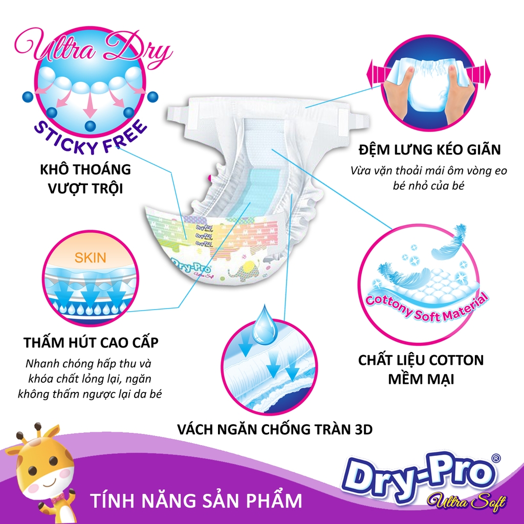 [Tặng 1 cây rửa bình Pur] Tã dán Drypro L60