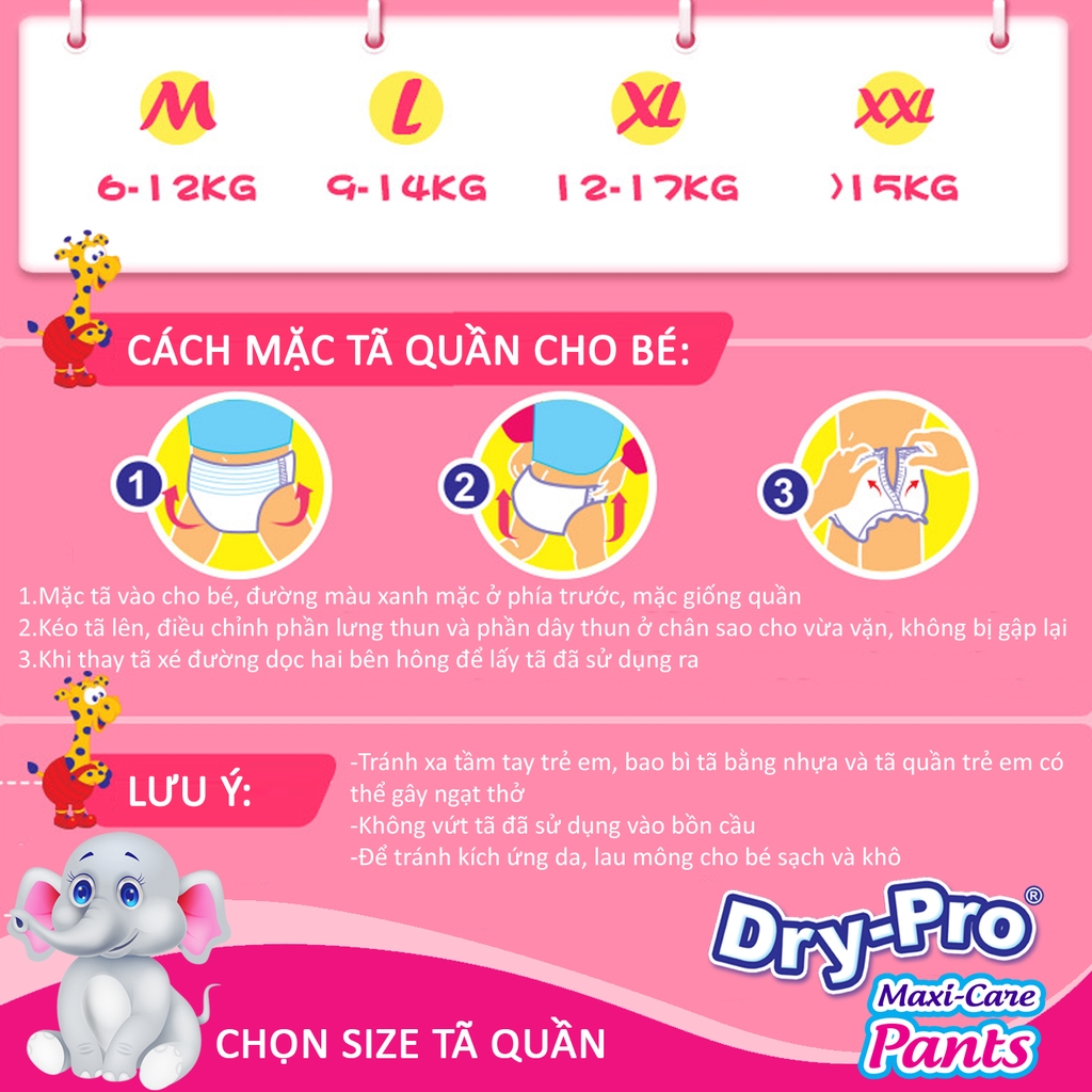 [Tặng 1 cây rửa bình Pur] Tã quần Drypro XL44