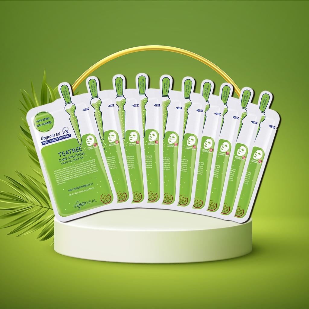 [Tặng 1 mặt nạ] Combo 10 Mặt nạ tinh chất trà tràm ngăn ngừa mụn Mediheal Teatree Care Solution Essential Mask - Miếng 25g