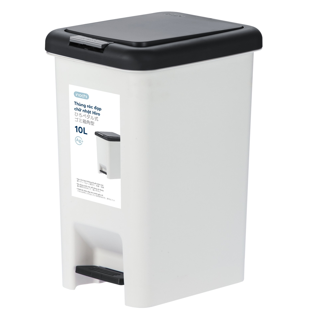 Thùng rác đạp chữ nhật Hiro 10L (Kèm ruột)