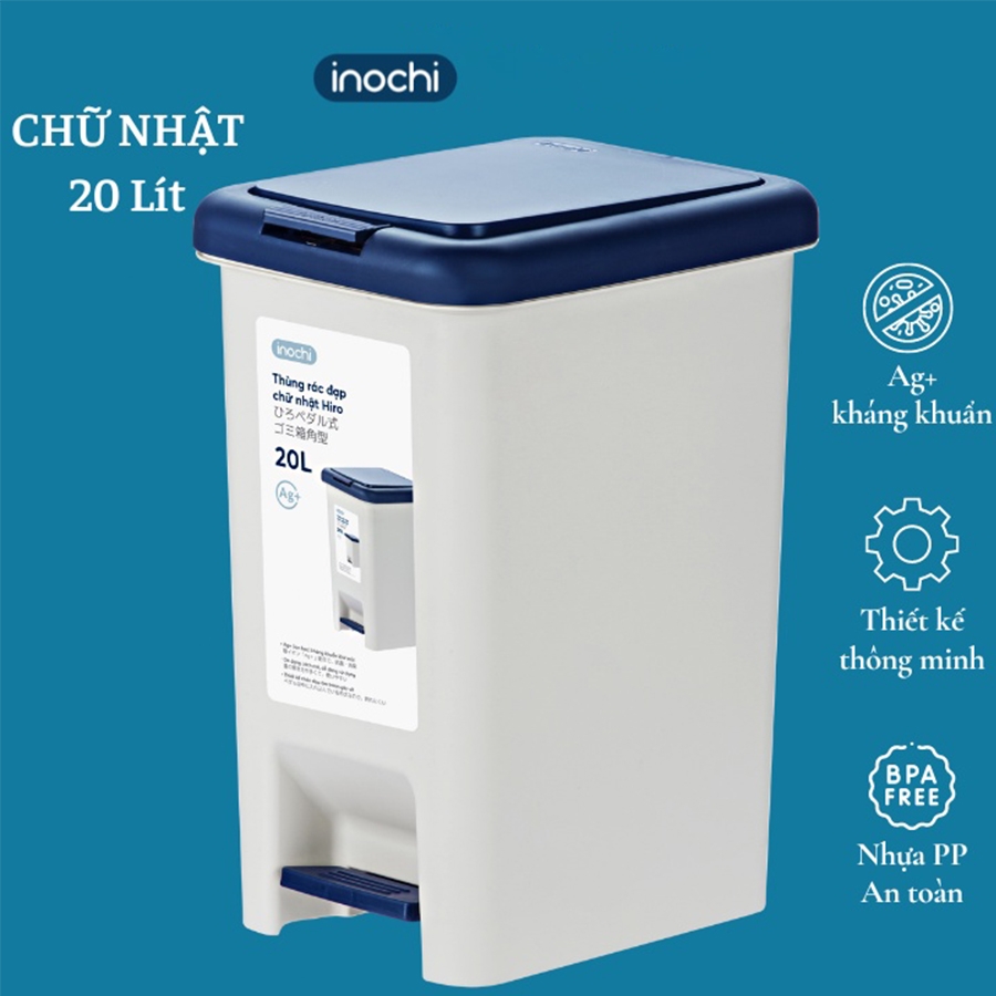 Thùng rác đạp chữ nhật Hiro 20L (Kèm ruột)