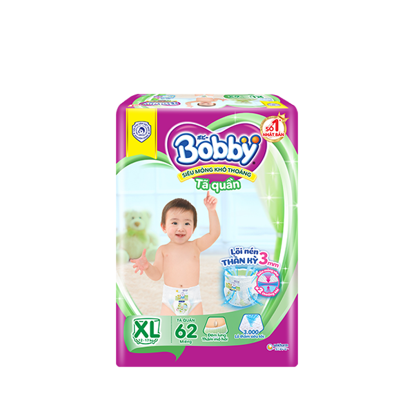 [Tặng 8 miếng] Tã/Bỉm quần Bobby siêu thoáng XL62