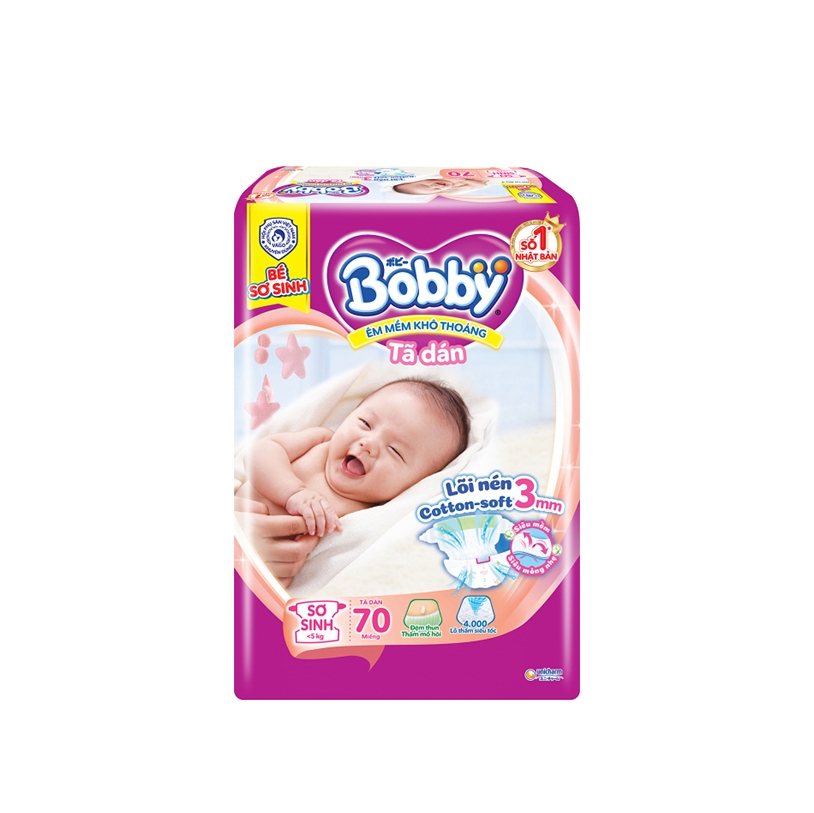 Tã/Bỉm dán Bobby siêu thấm size XS70 - sơ sinh