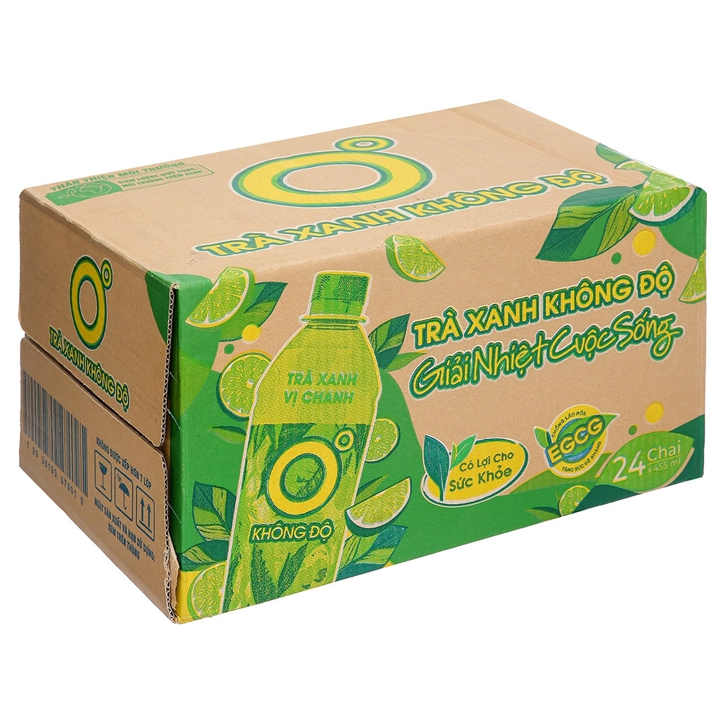 [Thùng 24 chai] Không Độ Trà Xanh Vị Chanh Chai 455ml