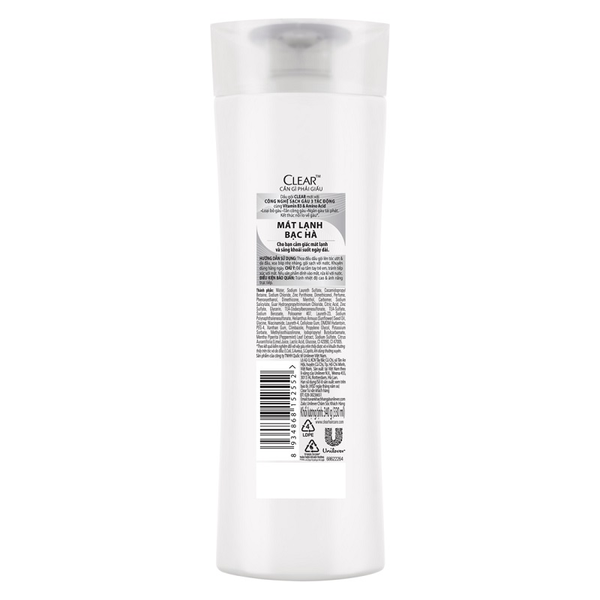 Dầu Gội CLEAR Bạc Hà Mát Lạnh Sạch Gàu (chai 340g)