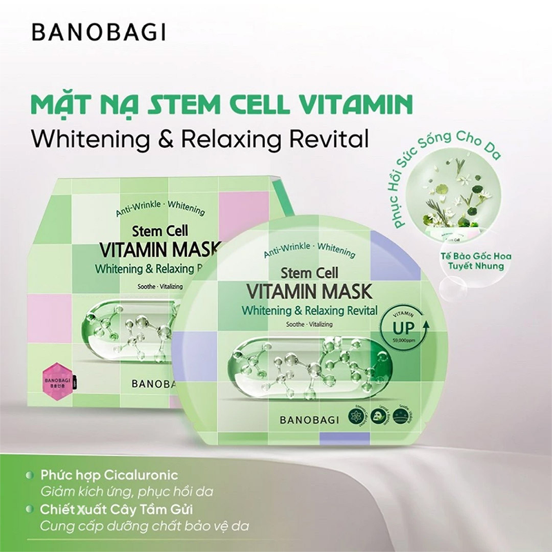 Mặt nạ BANOBAGI Stem Cell Vitamin Mask Whitening And Relaxing Revital miếng 30g