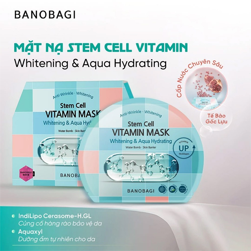 Mặt nạ BANOBAGI Stem Cell Vitamin Mask Whitening And Aqua Hydrating miếng 30g