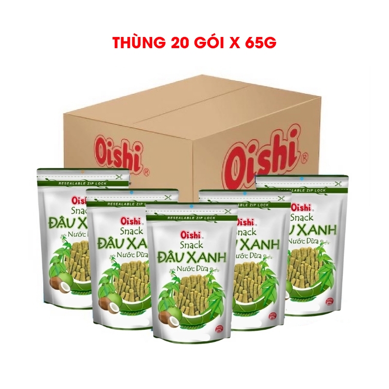 [THÙNG 20] Oishi Snack Đậu Xanh Nước Dừa Gói 65g