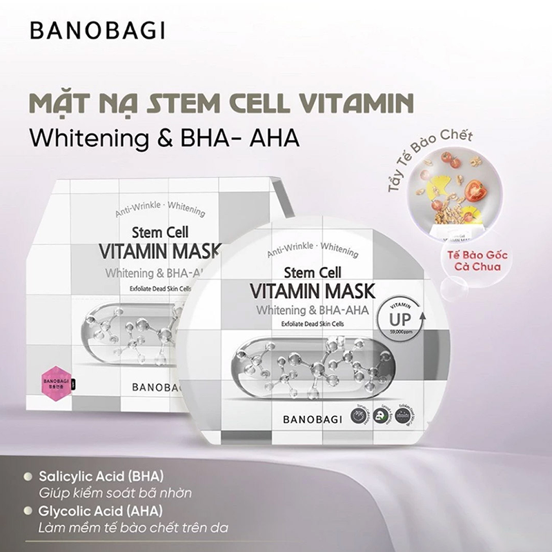 Mặt nạ BANOBAGI Stem Cell Vitamin Mask Whitening And BHA-AHA miếng 30g