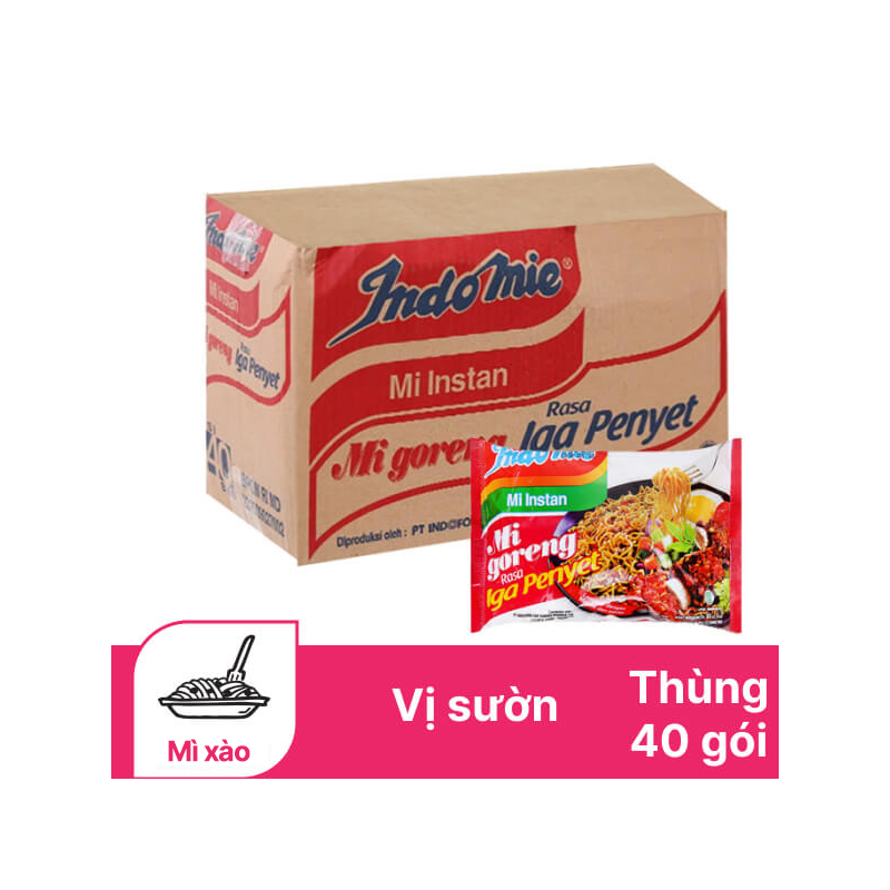 [Thùng 40 gói] Indomie Mì Xào Khô Mi Goreng Rasa Iga Penyet Vị Sườn Gói 80g