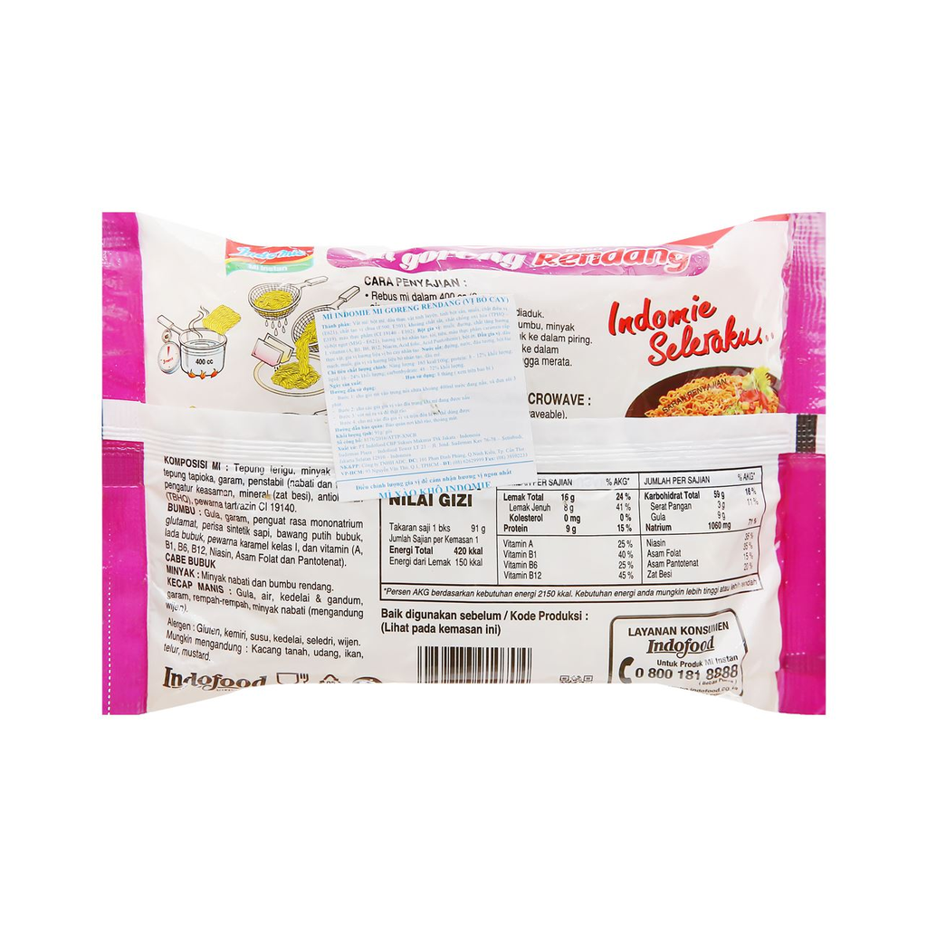 [Thùng 40 gói] Indomie Mì Xào Khô Mi Goreng Rasa Rendang Vị Bò Cay Gói 91g