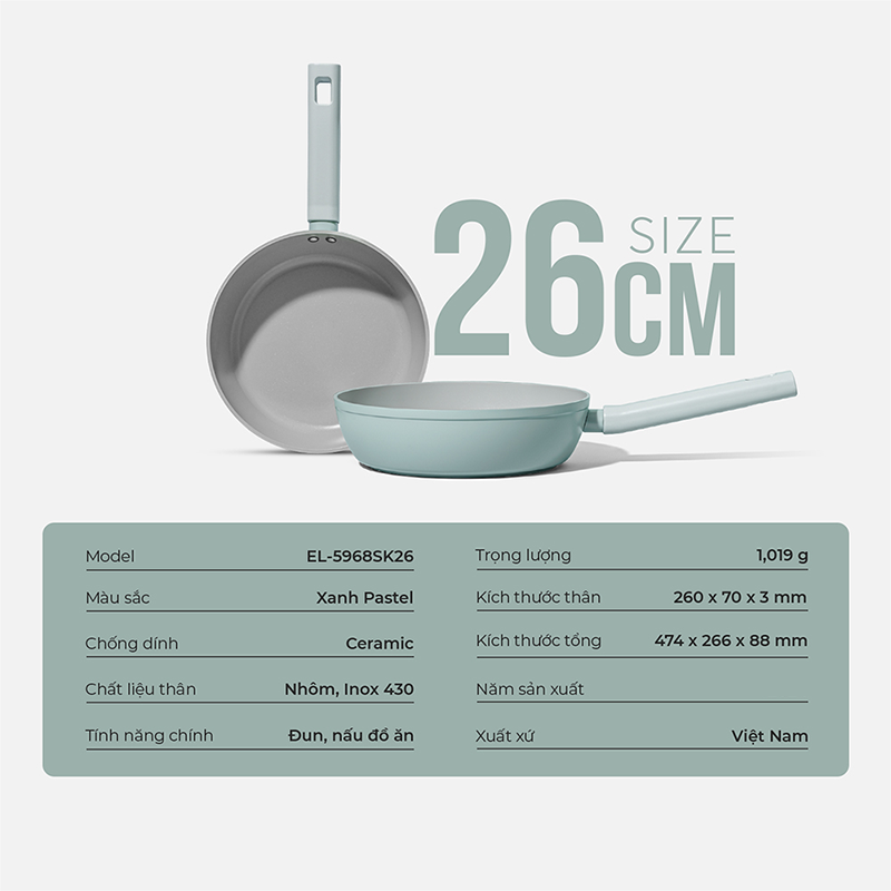 Chảo phủ sứ an toàn Elmich Verona EL-5968SK26 Size 26cm