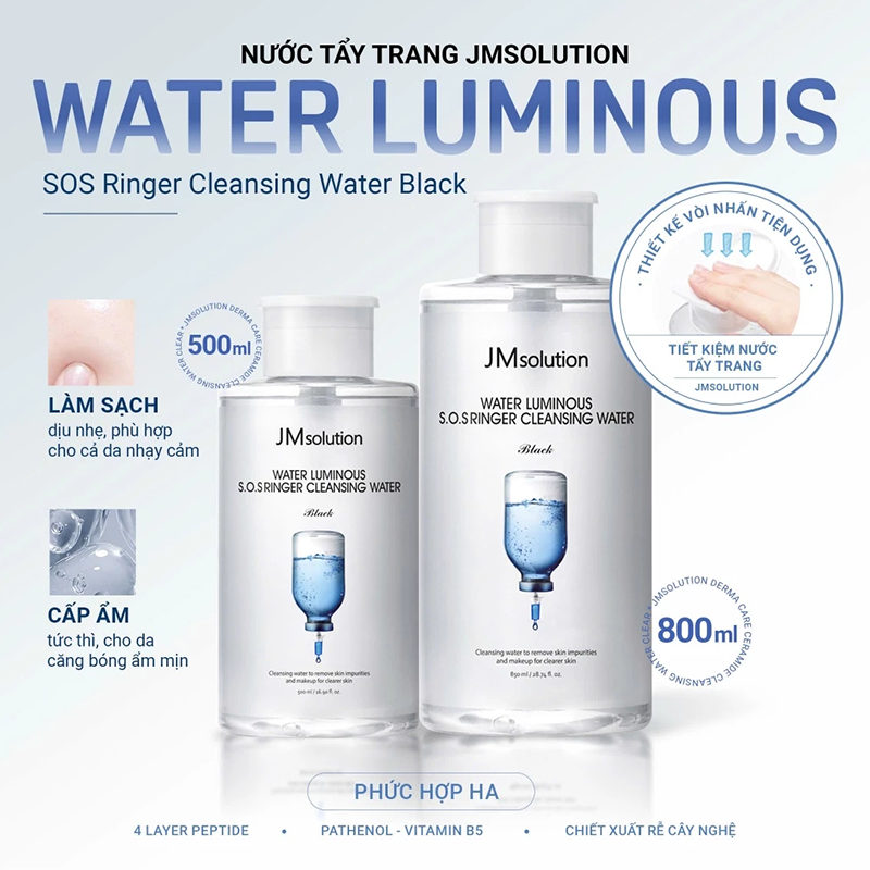 Nước Tẩy Trang JMsolution Water Luminous SOS Ringer Cleansing Water Black chai 500ml