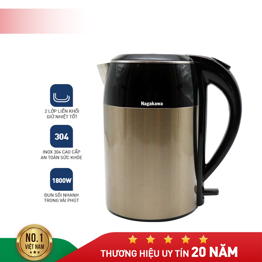 Ấm siêu tốc 1.8L Nagakawa NAG0315