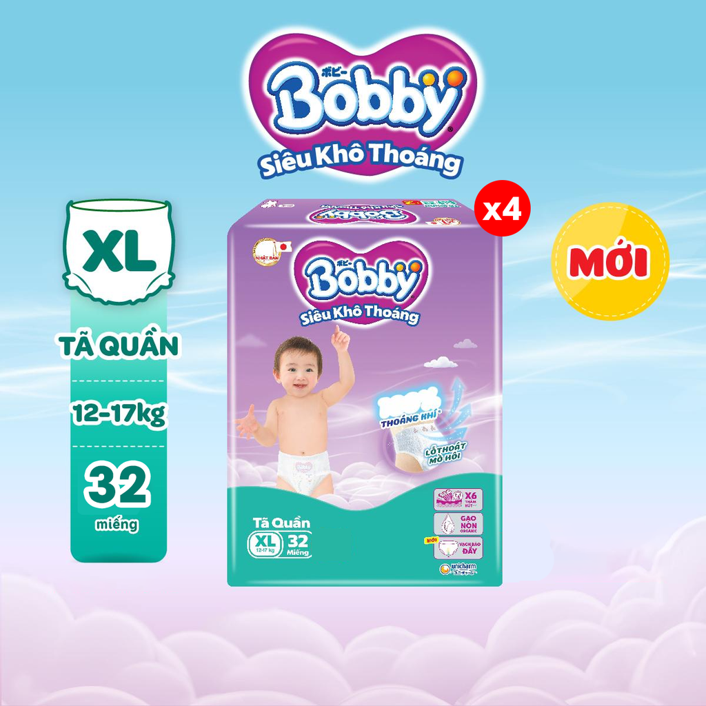 [COMBO 4] Bobby Tã bỉm quần M42/L36/XL32/XXL28/XXXL24 Siêu khô thoáng