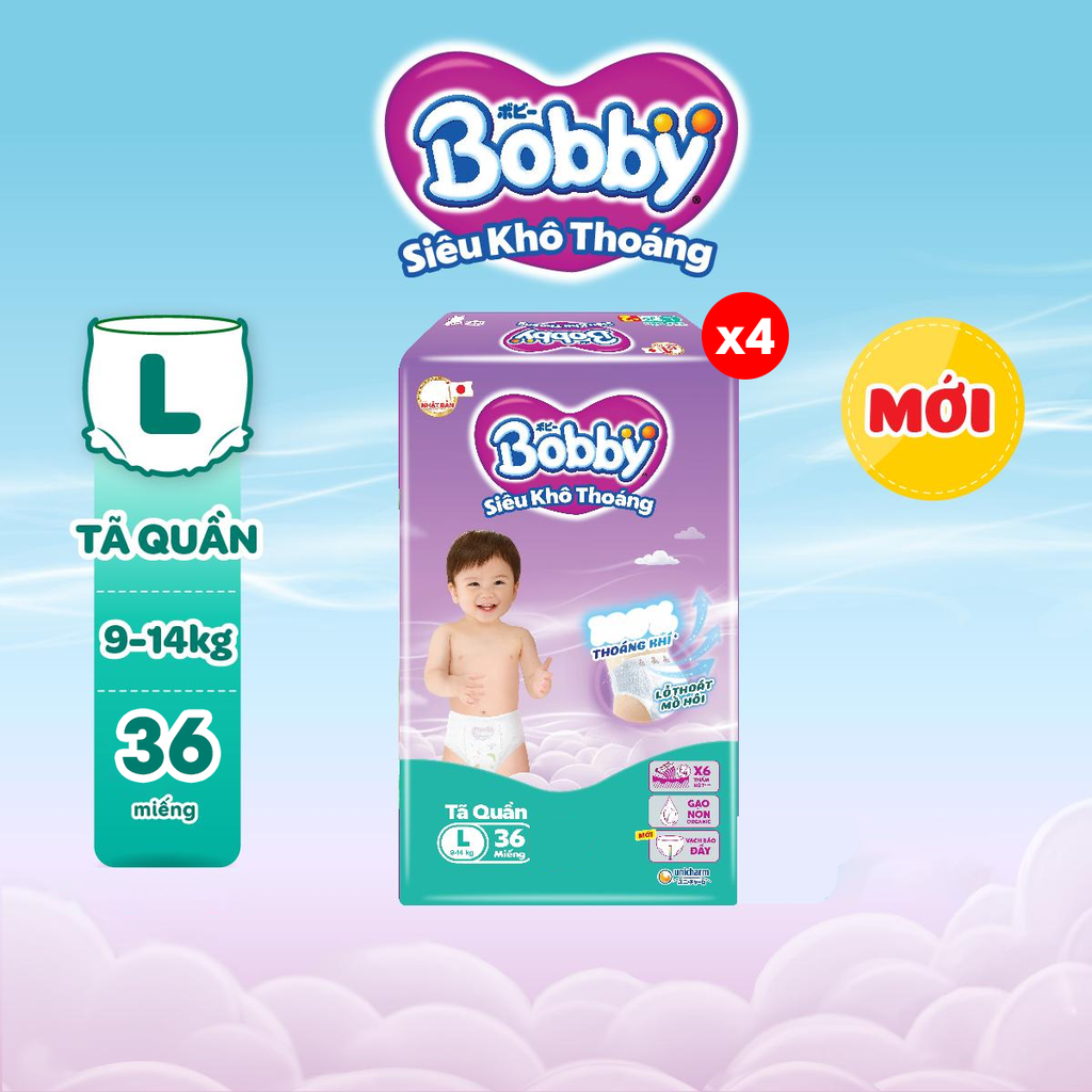 [COMBO 4] Bobby Tã bỉm quần M42/L36/XL32/XXL28/XXXL24 Siêu khô thoáng