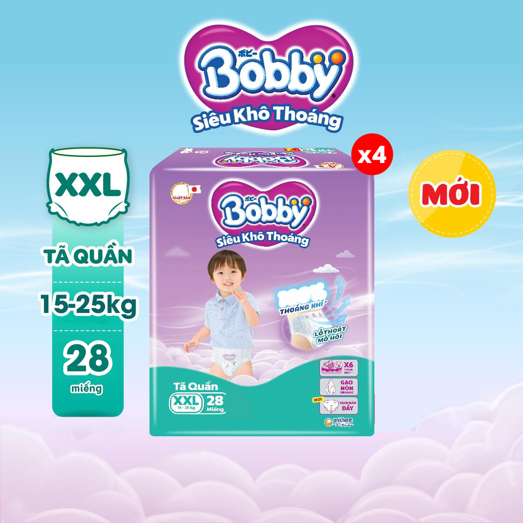 [COMBO 4] Bobby Tã bỉm quần M42/L36/XL32/XXL28/XXXL24 Siêu khô thoáng