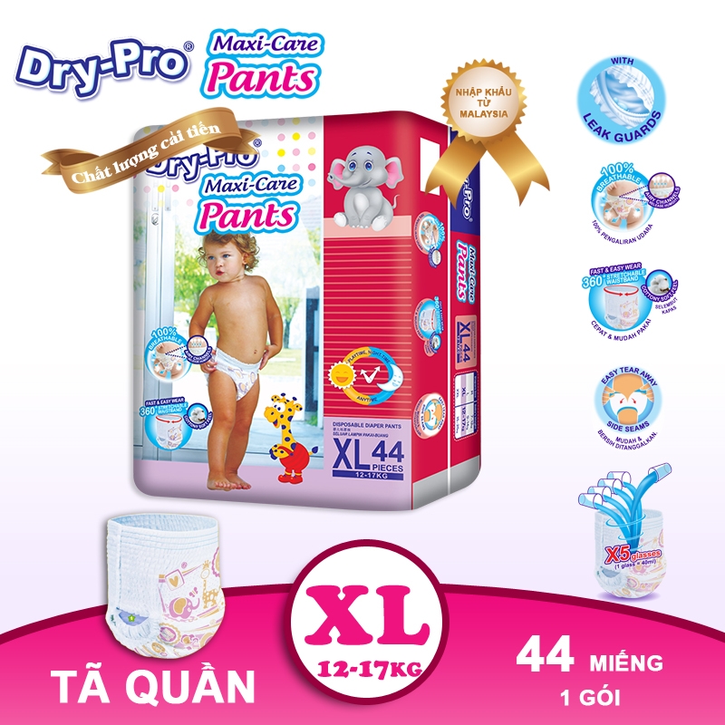 [Tặng 1 cây rửa bình Pur] Tã quần Drypro XL44