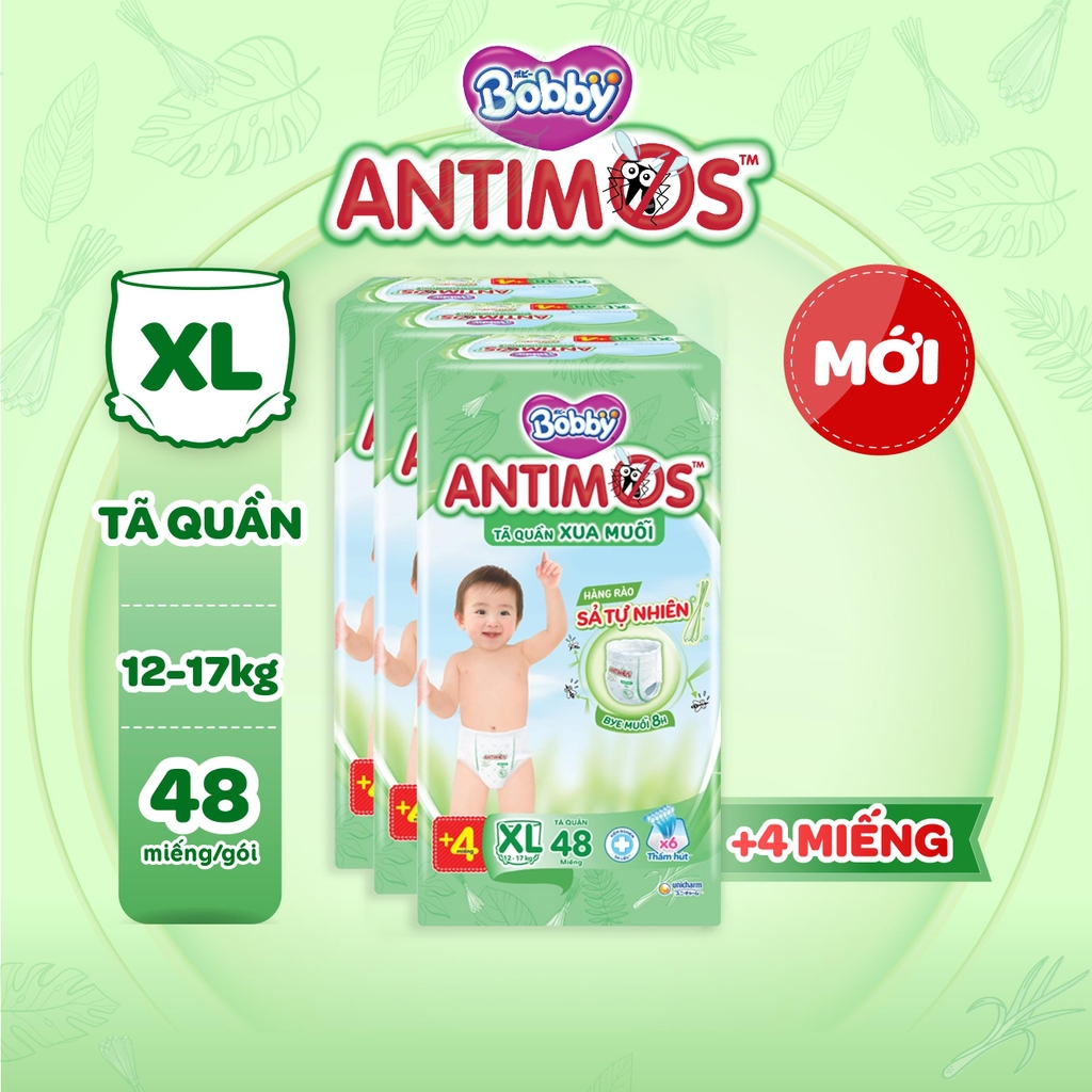 [COMBO 3] Bobby Tã bỉm Quần Antimos Xua Muỗi M52/L50/XL48/XXL46 miếng cho bé